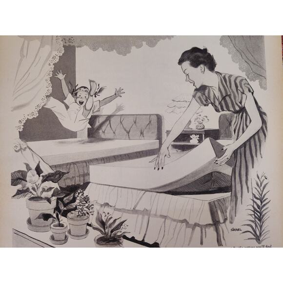 1950 Pacific Sheets Mom‎ Making Bed Happy Child Bouncing on Bed Vtg Print Ad - Picture 4 of 7